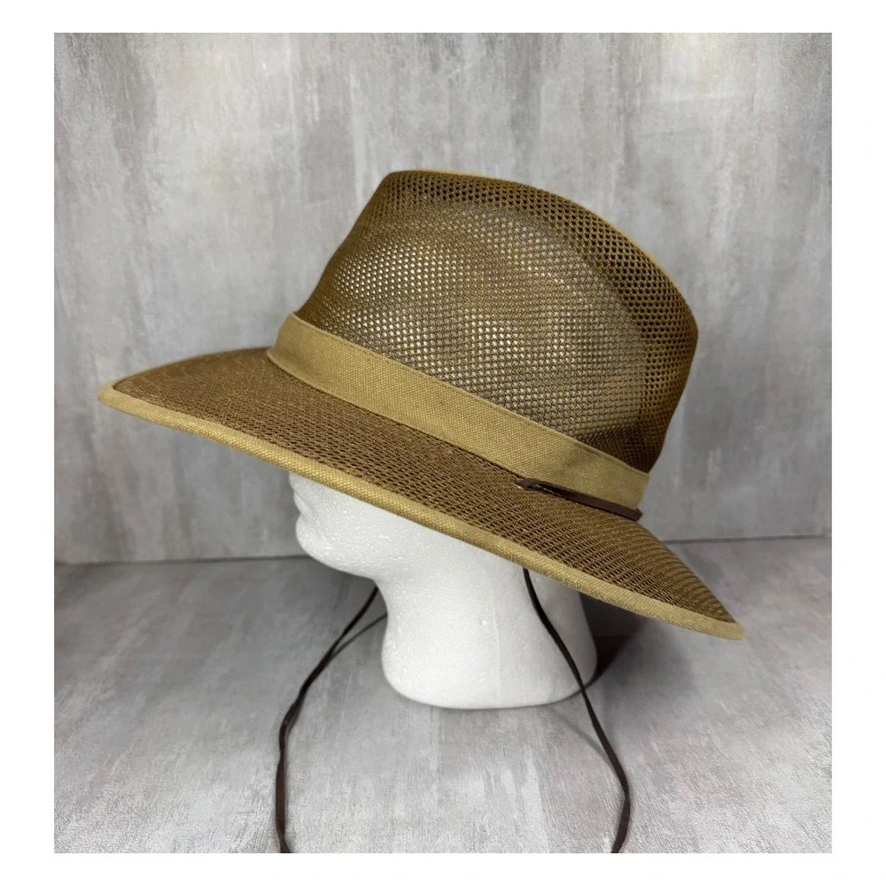 Henschel Hat Co Breezer Mesh Safari Sun Hat Tan Cotton Mens XL Adjustable Cord